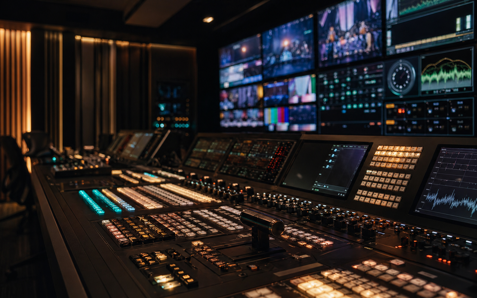 Production studio control room with a vision switcher